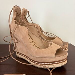Sam Edelman Suede Lace-Up Wedges in Camel- size 8